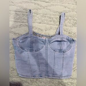 Blue faux denim crop top